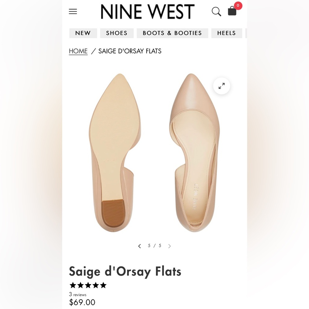 Nine West Nude Saige d'Orsay Pointed Toe Flats